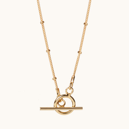 T Bar Bead Necklace Gold